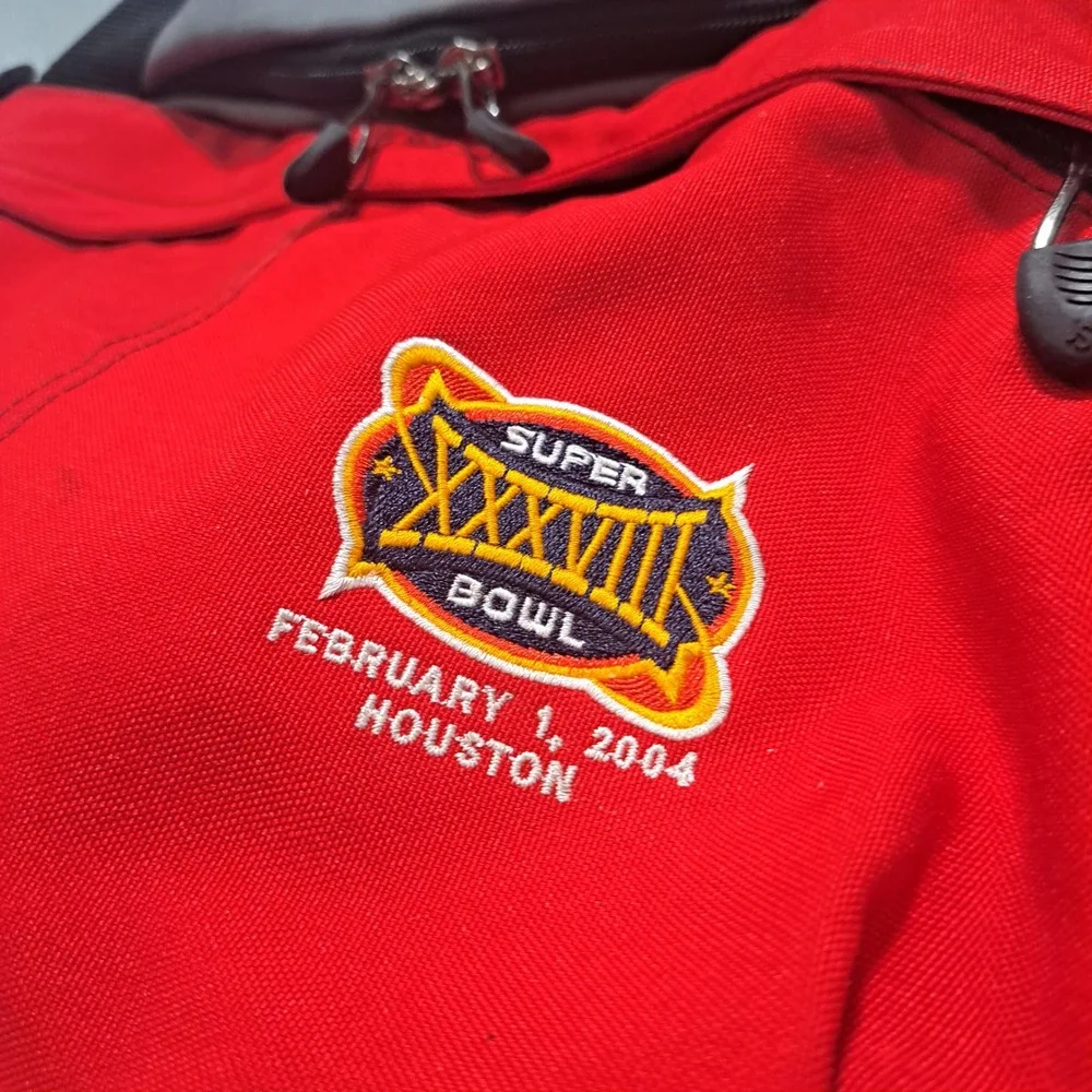VTG JanSport Super Bowl XXXVIII 2004 Houston Duffel Bag Red Grey Gorpcore Sporty